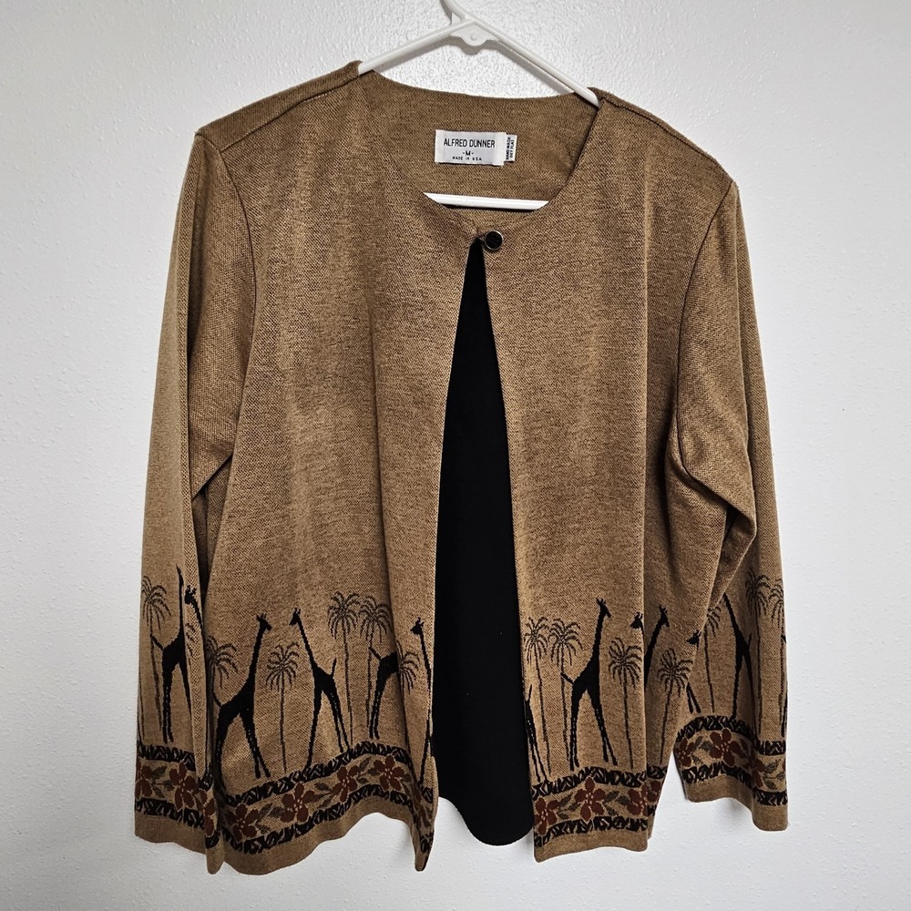 Vintage Alfred Dunner Blazer Womens Medium Brown Giraffe Print 1 Button Made USA